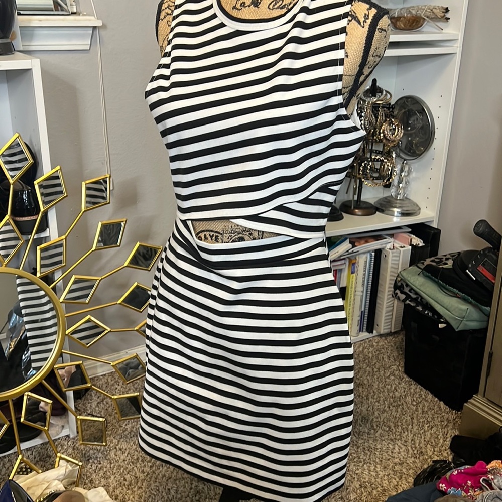 Express black and white striped with cut out on stomach